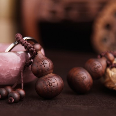 Porte Clés Wu Lou Calligraphie Chinoise en Acajou