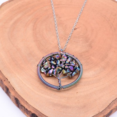 Collier Arbre de Vie en Aqua Aura arc en ciel – Image 2