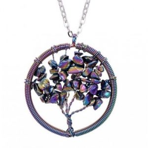 Collier Arbre de Vie en Aqua Aura arc en ciel