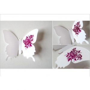 Stickers 12 Papillons blancs 3D à la Rose rose