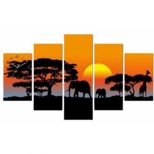 Horloge Murale Eléphants dans la Savane