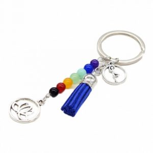Porte Clés des 7 Chakras Lotus bleu
