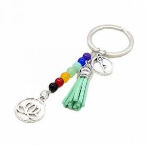 Porte Clés des 7 Chakras Lotus vert