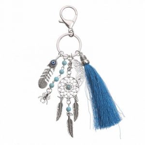 Porte Clés Attrape Rêves Plumes Talisman bleu