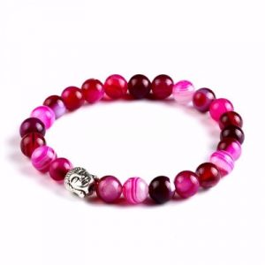 Bracelet Bouddha argenté en Onyx rose