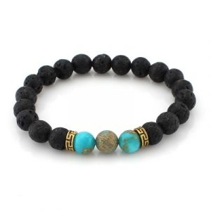 Bracelet doré Pierres de Lave et Pierres bleues