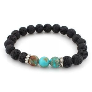 Bracelet argenté Pierres de Lave et Pierres bleues