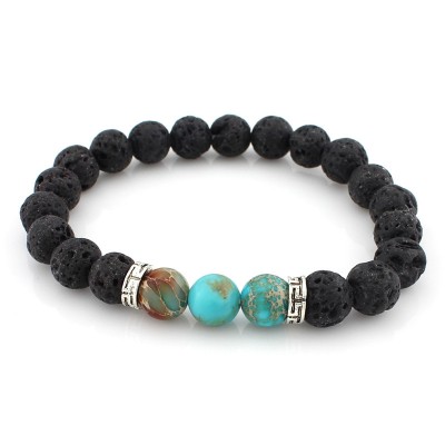 Bracelet argenté Pierres de Lave et Pierres bleues