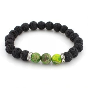 Bracelet argenté Pierres de Lave et Pierres vertes