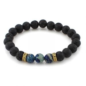 Bracelet doré Pierres de Lave et Pierres bleues foncées