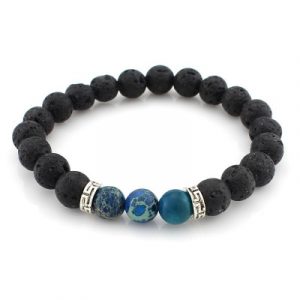 Bracelet argenté Pierres de Lave et Pierres bleues foncées