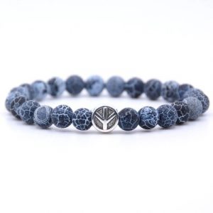 Bracelet Symbole de la Paix en Pierres de Lave bleues Polies
