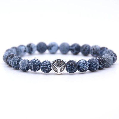 Bracelet Symbole de la Paix en Pierres de Lave bleues Polies