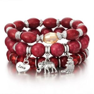 Bracelet Perles Marbrées rouges Eléphant Protecteur