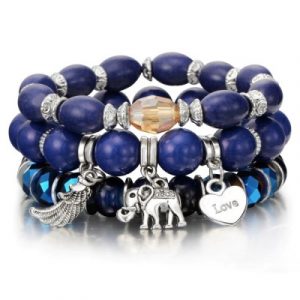 Bracelet Perles Marbrées bleues Eléphant Protecteur