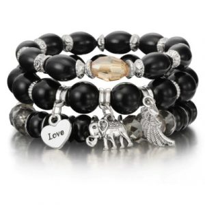 Bracelet Perles noires Eléphant Protecteur