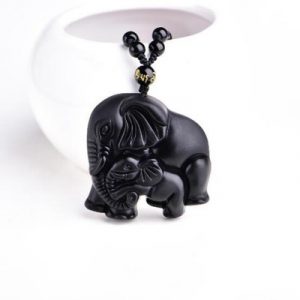 Suspension Eléphant et son Petit Obsidienne noire