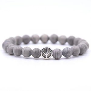 Bracelet Symbole de la Paix en Jaspe gris