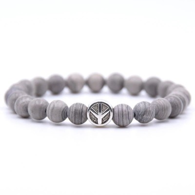 Bracelet Symbole de la Paix en Jaspe gris
