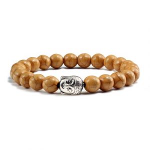 Bracelet Bouddha argenté en Howlite beige