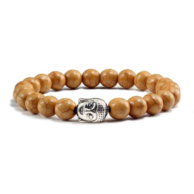 Bracelet Bouddha argenté en Howlite beige