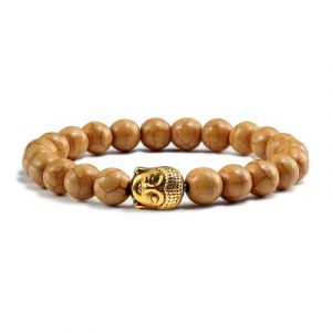 Bracelet Bouddha doré en Howlite beige