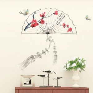 Sticker Eventail Fleurs de Cerisier rouge