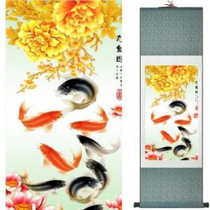 Kakemono Carpes Koi aux Pivoines dorées
