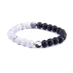 Bracelet Yin Yang Howlite, Onyx noir mat