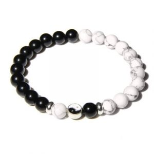 Bracelet Yin Yang Howlite, Onyx noir