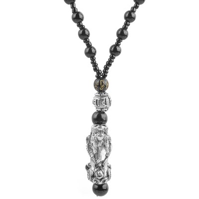 Suspension Pendentif Obsidienne Pi Yao argenté – Image 2