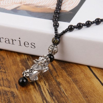 Suspension Pendentif Obsidienne Pi Yao argenté – Image 3