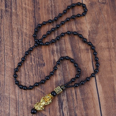 Suspension Pendentif Obsidienne Pi Yao doré – Image 2