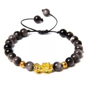 Bracelet Pi Yao Protecteur en Obsidienne argentée