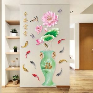 Sticker Vase de la Richesse Poissons Carpes
