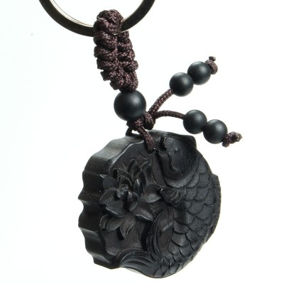 Porte Clés Poisson Carpe Lotus en Ebène – Image 2