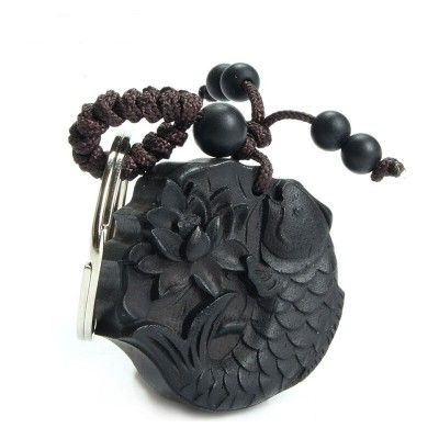 Porte Clés Poisson Carpe Lotus en Ebène