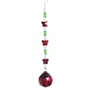 Suspension Cristal Solaire 30mm Papillons rouges