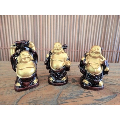 6 Statues Bouddhas Rieurs rouges et dorées – Image 3