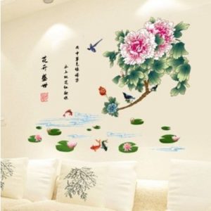 Sticker Pivoines et Poissons Carpes