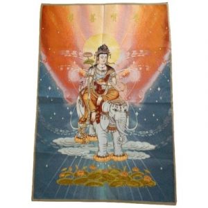 Grand Tangka Tapisserie Guan Yin sur son Eléphant