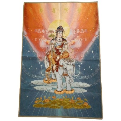 Grand Tangka Tapisserie Guan Yin sur son Eléphant