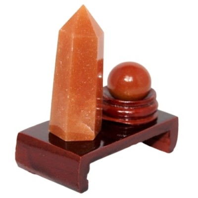 Ensemble Boule et Pointe d'Aventurine rouge