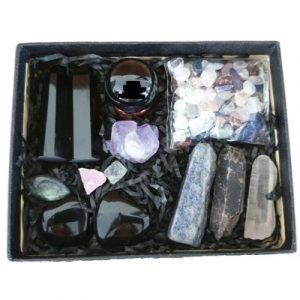 Coffret Chakra ensemble en Obsidienne noire