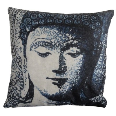 Housse de Coussin Tête de Bouddha bleu