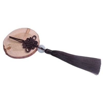 Grand Talisman Bois marron Pièce Jade vert