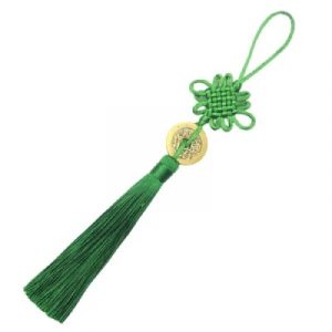 Grand Talisman vert Bois Pièce de Monnaie Chinoise