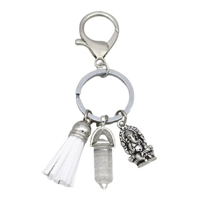 Porte Clés Ganesh Prisme Chakra en Cristal blanc