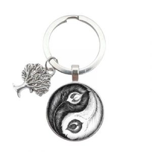 Porte Clés Plumes Arbre de Vie Yin Yang