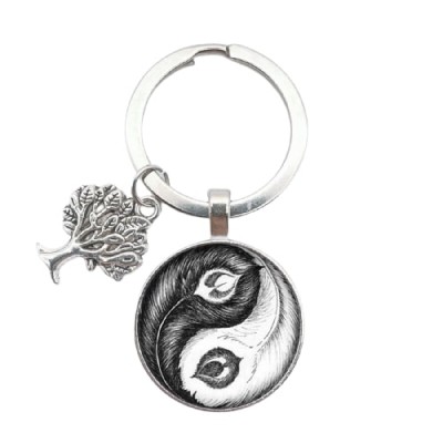 Porte Clés Plumes Arbre de Vie Yin Yang